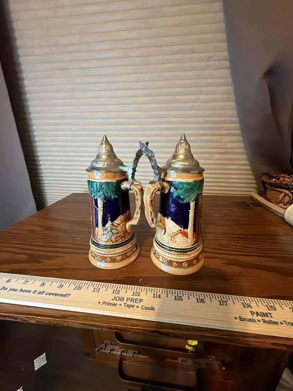 Vintage CRM German Lidded Beer Stein Set Dancing Scene Model 4016 and 4058